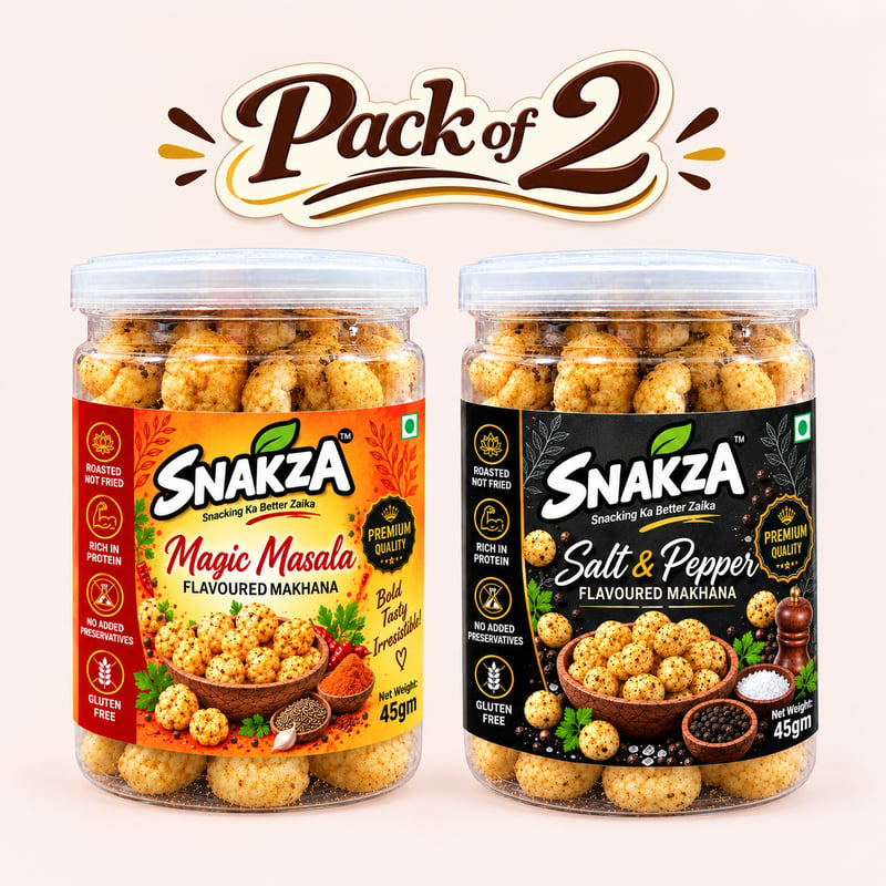 SNAKZA Magic Masala and Salt & Pepper makhana Pack of 2 — two 45 g jars