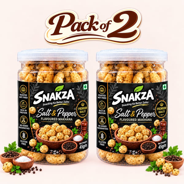 SNAKZA Salt & Pepper Makhana Pack of 2 — two 45 g jars