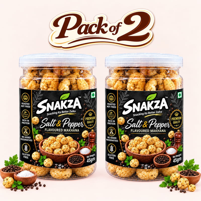 SNAKZA Salt & Pepper Makhana Pack of 2 — two 45 g jars