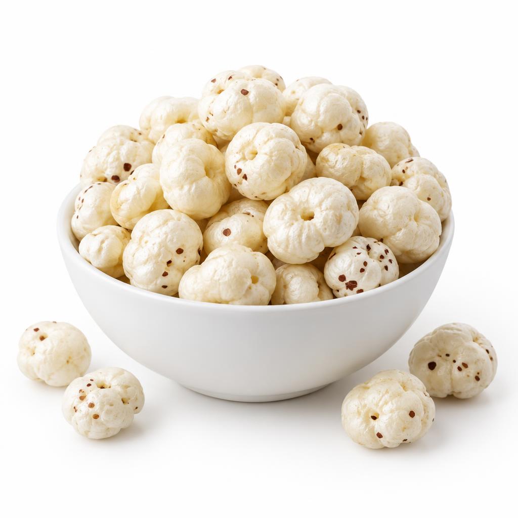 A bowl of carefully selected white makhana